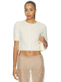 LAMARQUE - Women's Brushed Knit Button-Up Crop Top Off White