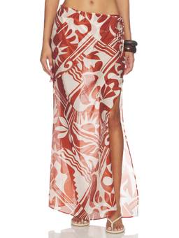 L'Academie - Caila Women's Printed Wrap Maxi Skirt Red