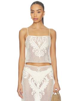 L'Academie - Open Knit Women's Sleeveless Square Neck Crop Top White