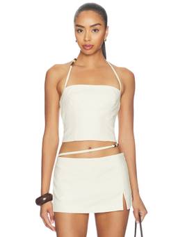 L'Academie - Kora Linen Women's Sleeveless Halter Neck Crop Top White