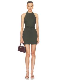 Line & Dot - Lotus Women's Halter Neck Back Tie Mini Dress Green