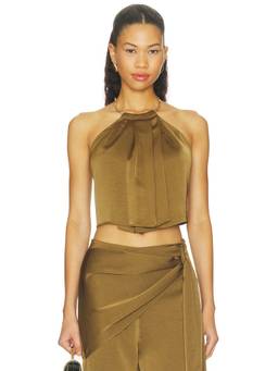 Line & Dot - REVOLVE Women's Satin Halter Neck Crop Top Olive