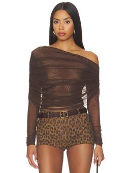 Line & Dot - Marceline Women's Ruched One Shoulder Crop Top Brown