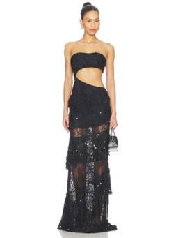 La Fuori - Luna Veil Women's Strapless Cut-Out Lace Maxi Dress Black