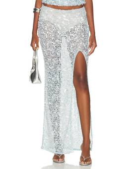 La Fuori - Isolde Women's Embellished Lace Maxi Skirt Blue