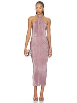 L'IDEE - 90's Women's Halter Neck Pleated Midi Dress Mauve