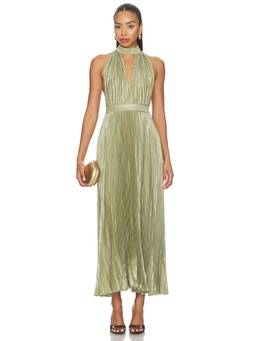 L'IDEE - Chateau Women's Plisse Halter Neck Maxi Dress Green