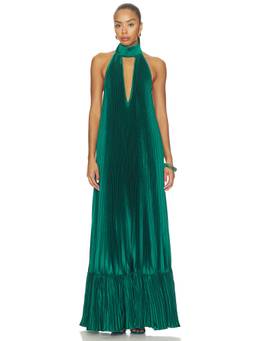 L'IDEE - Libertie Women's Pleated Halter Neck Cut-Out Gown Green