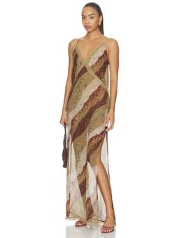 LIONESS - Melrose Women's Lace Trim V-Neck Maxi Dress Multi-Color