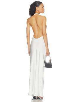 LIONESS - Sleek Women's Backless Halter Neck Maxi Dress White