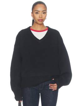 LIONESS - Dolce V Knit Women's Ribbed Trim Pullover Sweater Black