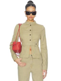 LIONESS - Brooklyn Women's Button-Down Belted Denim Jacket Beige