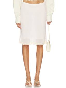 LIONESS - Shoreline Women's Lace Trim Slip Midi Skirt White