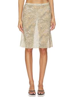 LIONESS - Shoreline Women's Sheer Animal Print Midi Skirt Brown