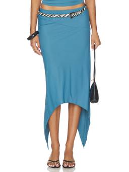 LIONESS - Trophy Women's Elastic Waist Handkerchief Hem Midi Skirt Blue