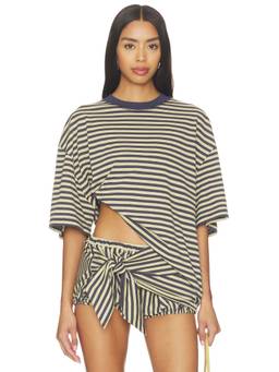 LIONESS - Bloom Women's Striped Crew Neck Oversized T-Shirt Navy Blue