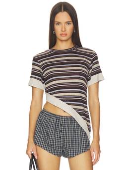 LIONESS - Apex Women's Striped Asymmetric Hem Tee Multi-Color