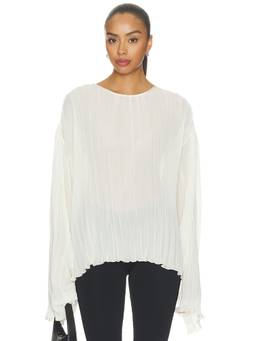 LIONESS - Nice Nights Women's Semi-Sheer Pleated Flared Sleeve Top White