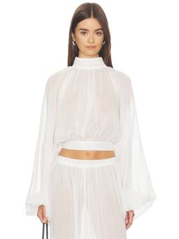 LIONESS - Suite Escape Women's Sheer Chiffon High Neck Crop Top White