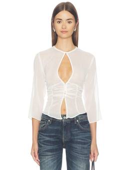 LIONESS - Cyd Women's Sheer Cut-Out Chiffon Crop Top White