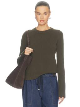 La Ligne - Solid Lean Lines Women's Lightweight Cashmere Pullover Sweater Olive