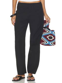La Ligne - Poplin Barrel Leg Women's Elastic Waist Palazzo Pants Black