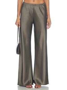La Ligne - Satin Women's Wide-Leg Elastic Waist Palazzo Pants Olive