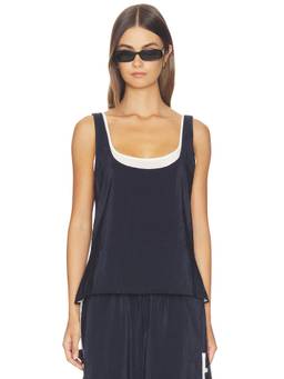 La Ligne - Double Layer Women's Relaxed Scoop Neck Tank Top Navy Blue
