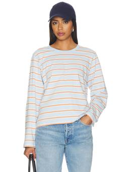 La Ligne - Stripe Long Sleeve Women's Boyfriend Crew Neck T-Shirt Blue