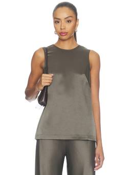 La Ligne - Satin Maxime Women's Sleeveless Crew Neck Tank Top Green