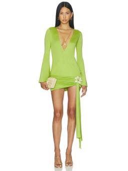 LOBA - Tejinder Women's Ruched V-Neck Mini Dress Green