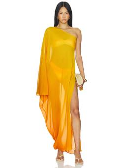 LOBA - Agata Ombre Women's Sheer One Shoulder Maxi Dress Yellow