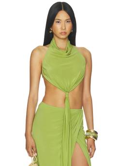 LOBA - Tie Women's Halter Neck Tie-Up Crop Top Green