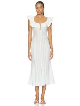 LPA - Harper Women's Ruffled Keyhole Midi Dress White
