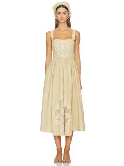 LPA - Isadora Women's Embroidered Boned Bodice Midi Dress Beige