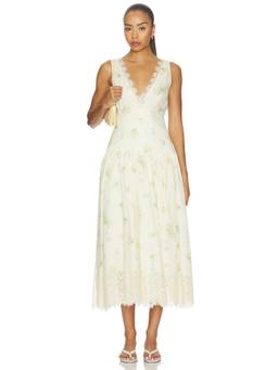 LPA - Everly Women's Floral Lace Trim Wrap Midi Dress Off White