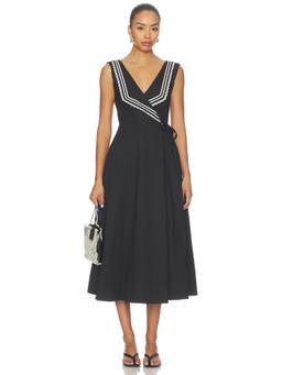LPA - Thea Women's Lace Trim Wrap Midi Dress Black