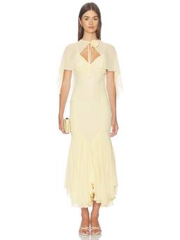 LPA - Ilaria Women's Cape Sleeve Georgette Midi Dress Yellow