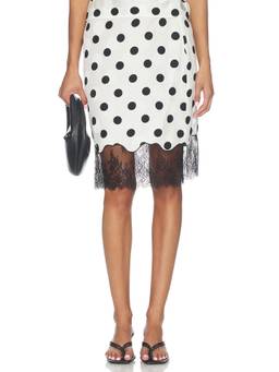LPA - Aveline Women's Polka Dot Lace Trim Midi Skirt White