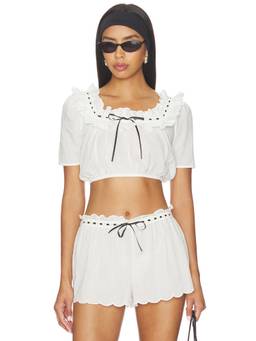 LPA - Gracie Women's Ruffled Tie-Up Crop Top White