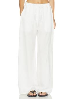 LESET - Daniel Women's Drawstring Pocket Palazzo Pants White
