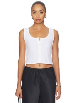 LESET - Pointelle Women's Sleeveless Button Down Tank Top White