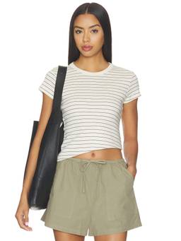 LESET - Nando Stripe Women's Slim Fit Crew Neck T-Shirt Off White