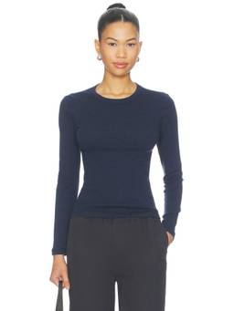LESET - Nando Women's Slim Fit Full Sleeves Crew Neck Top Navy Blue