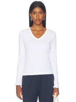 LESET - Nando Slim Women's V-Neck Long Sleeve Top White