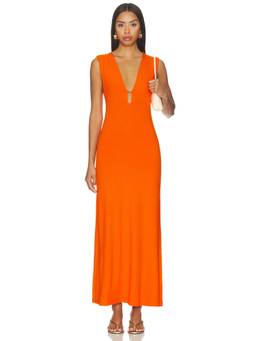 L SPACE - Yuki Women's Ribbed Keyhole Pull-On Maxi Dress Orange