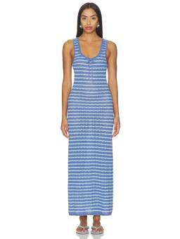 L SPACE - Rosalie Women's Striped Semi-Sheer Knit Maxi Dress Blue