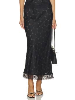 Le Superbe - Kusama Women's Polka Print Lace Trim Satin Midi Skirt Black