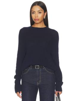 Lisa Yang - Solene Women's Cashmere Silk Ribbed Trim Pullover Sweater Navy Blue