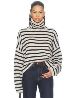Lisa Yang - Zerlina Stripes Women's Relaxed Turtleneck Sweater Off White